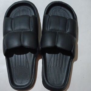Black Quilted Slide Sandals